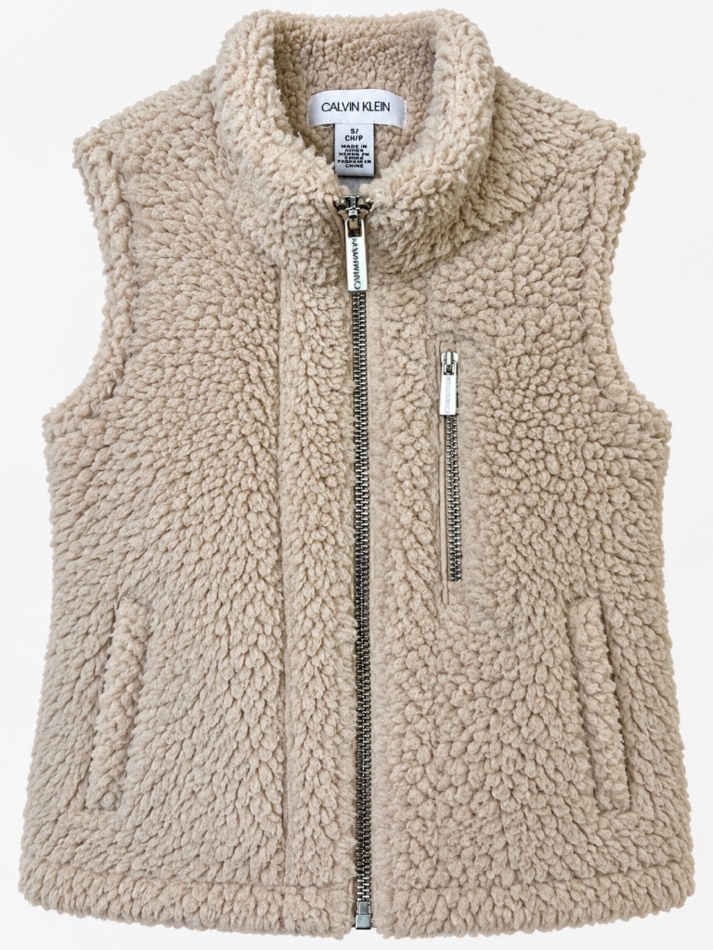 Calvin Klein Beige Sherpa Teddy Fleece Zip Vest – Size S
